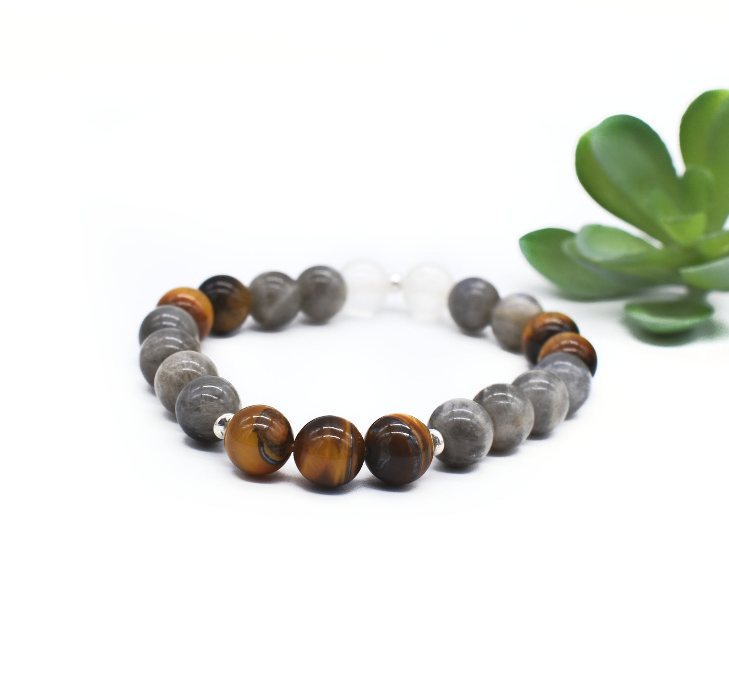 Protective Labradorite & Tiger’s Eye Gemstone Bracelet – Grounding, Intuition and Shielding Energy🌞