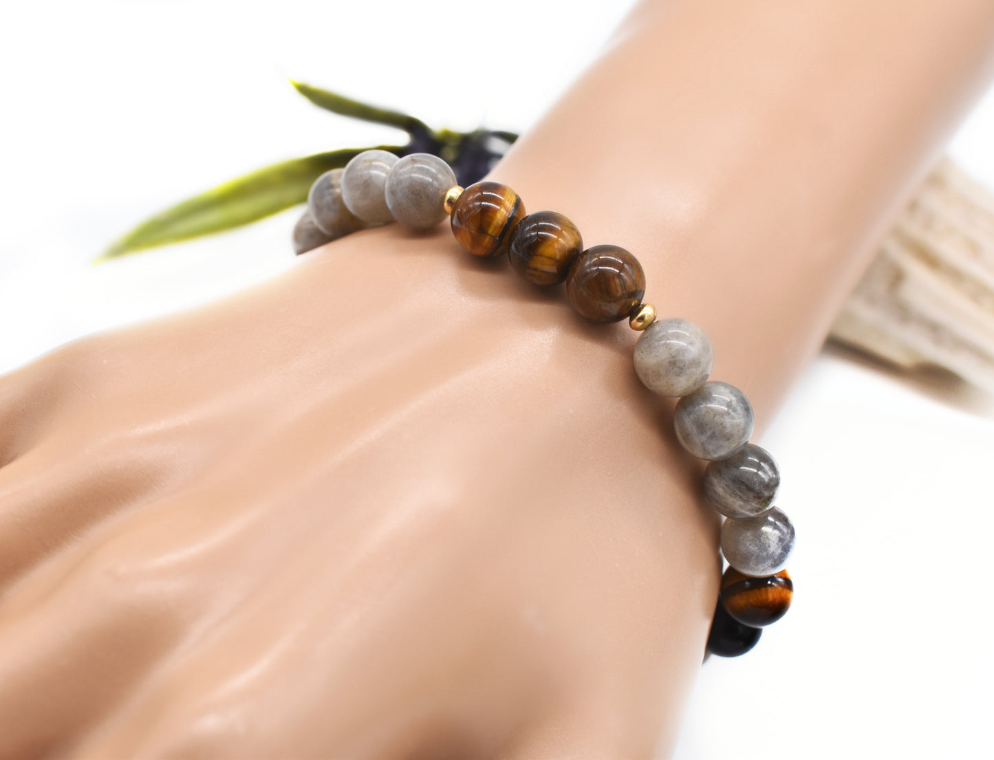 Protective Labradorite & Tiger’s Eye Gemstone Bracelet – Grounding, Intuition and Shielding Energy🌞