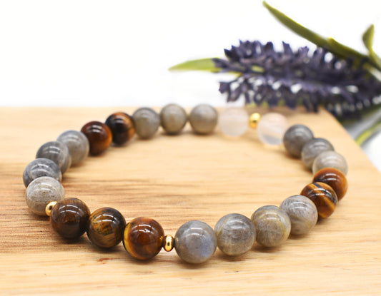 Protective Labradorite & Tiger’s Eye Gemstone Bracelet – Grounding, Intuition and Shielding Energy🌞