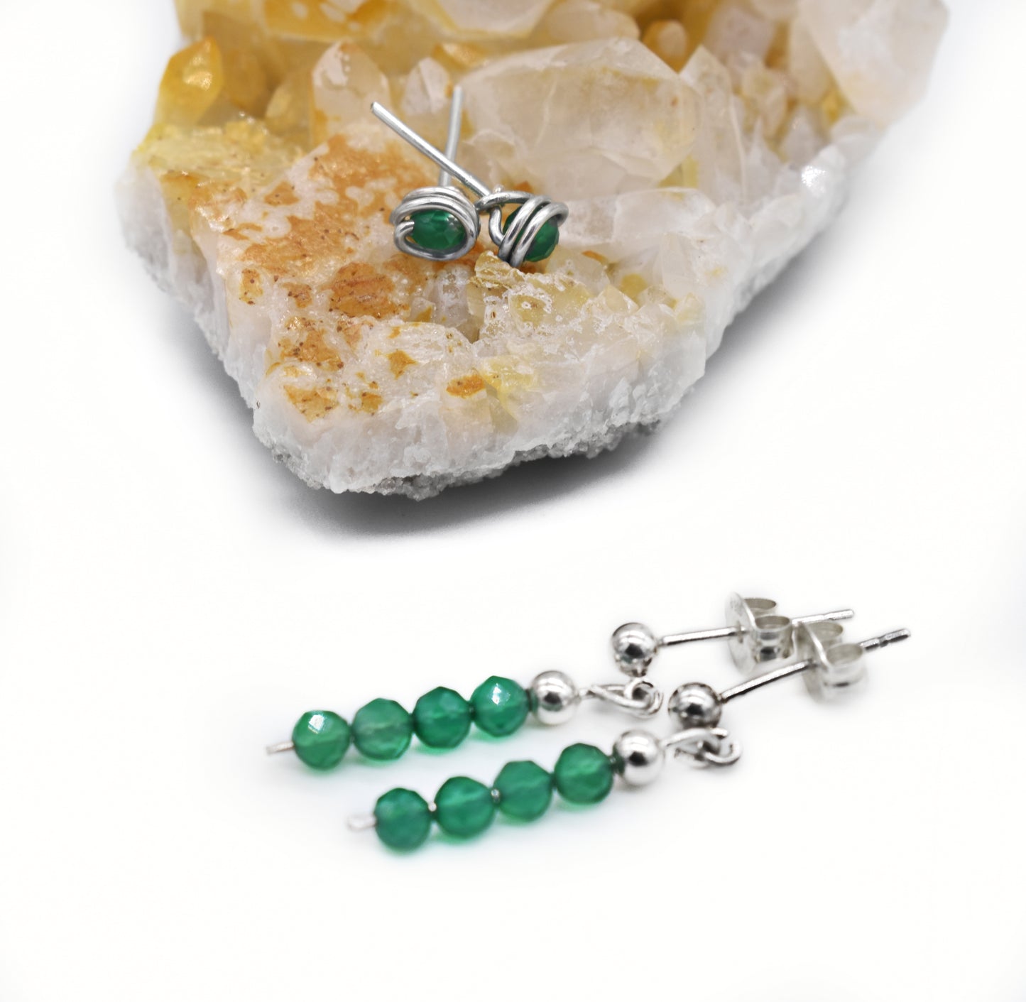 🌿 Healing Green Onyx Stud Earrings and Chandler Earring Set – Confidence, Protection and Heart-Centered Energy🌿