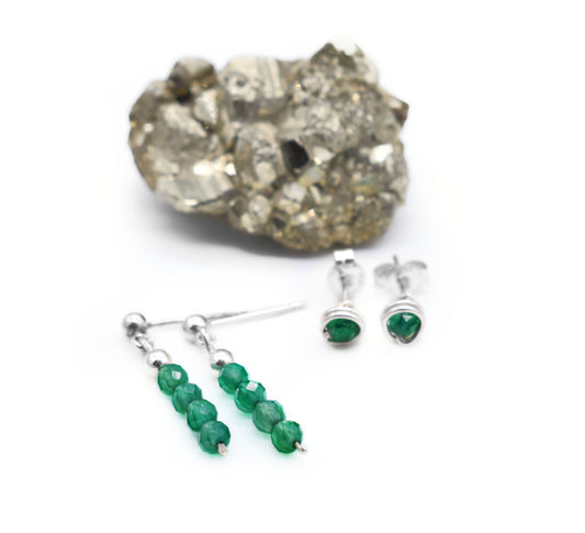 🌿 Healing Green Onyx Stud Earrings and Chandler Earring Set – Confidence, Protection and Heart-Centered Energy🌿