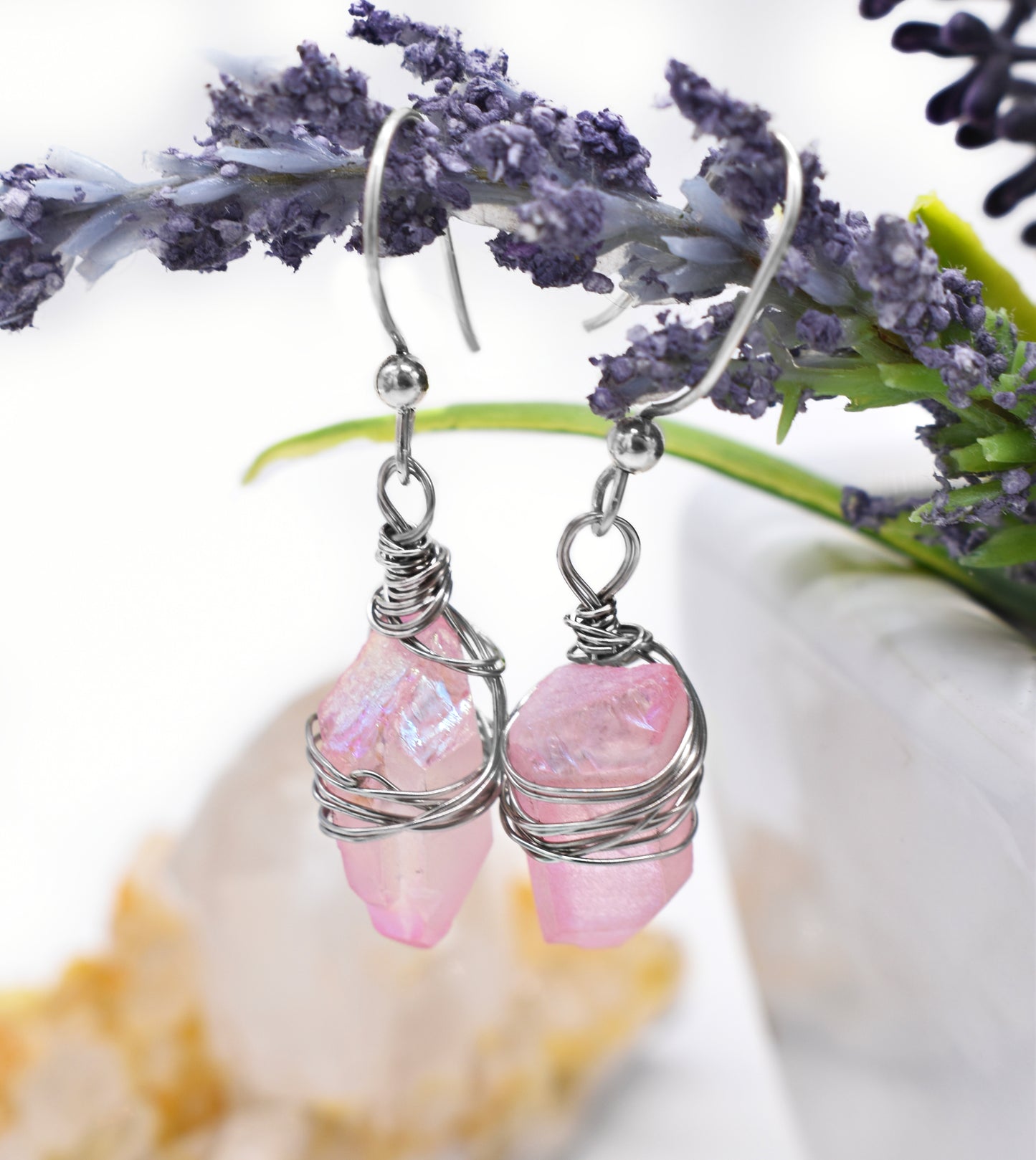🌸 Pink Aura Quartz Boho Chandler Earrings – Feminine Energy, Joy and High Vibration Style🌿