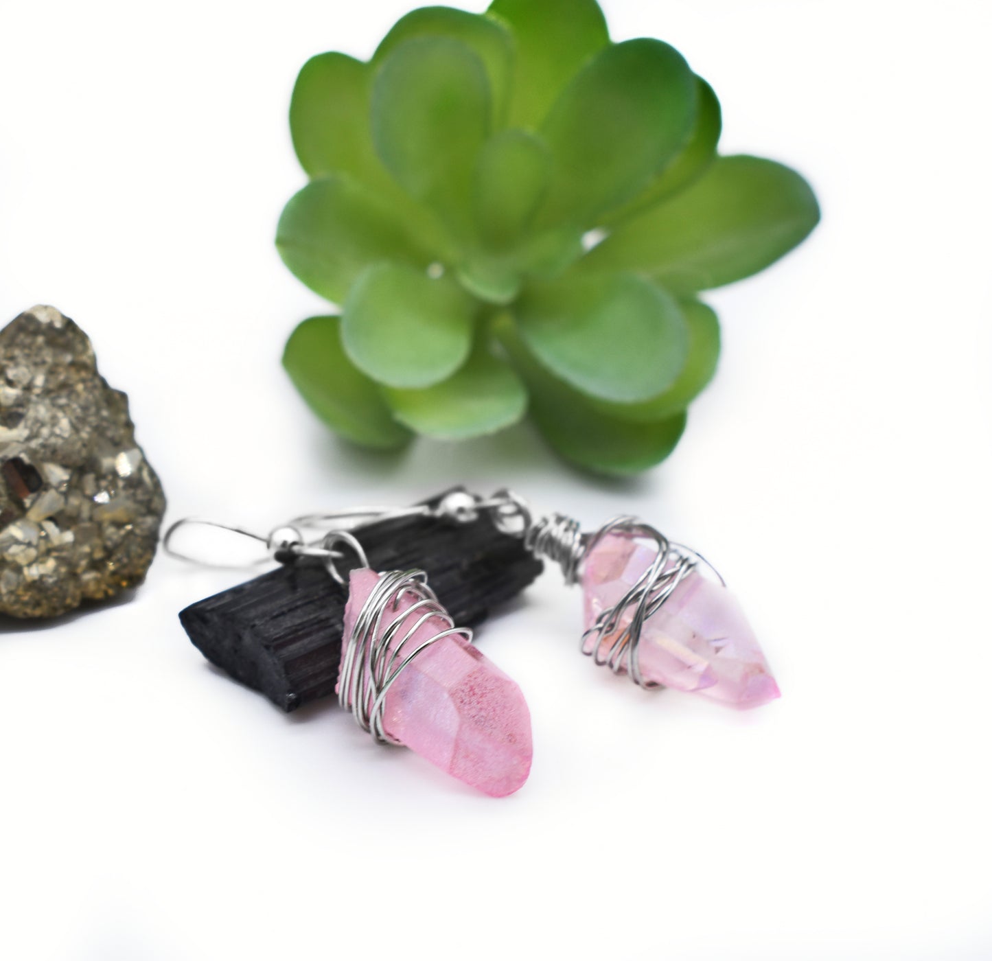 🌸 Pink Aura Quartz Boho Chandler Earrings – Feminine Energy, Joy and High Vibration Style🌿