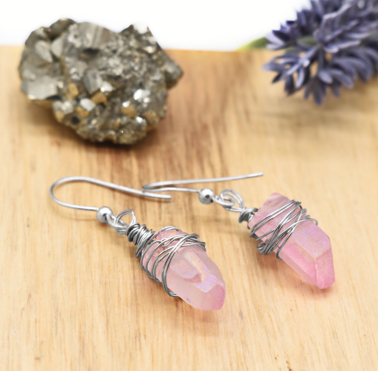 🌸 Pink Aura Quartz Boho Chandler Earrings – Feminine Energy, Joy and High Vibration Style🌿