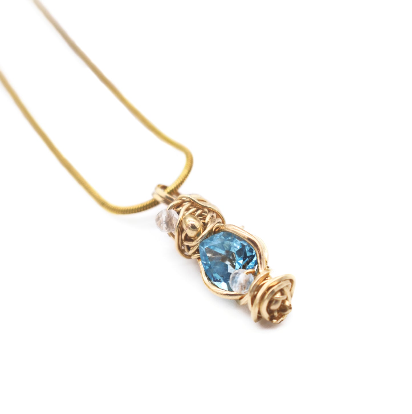 Wire-Wrapped Lantern Pendant – 14k Gold Filled with Faceted Quartz Accents