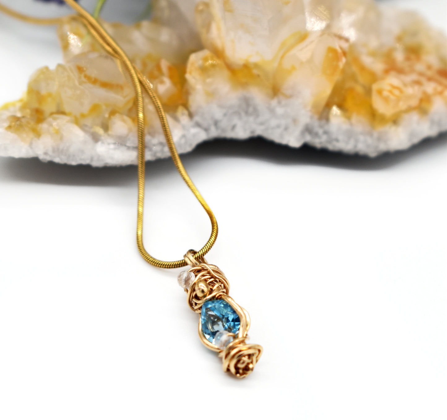 Wire-Wrapped Lantern Pendant – 14k Gold Filled with Faceted Quartz Accents