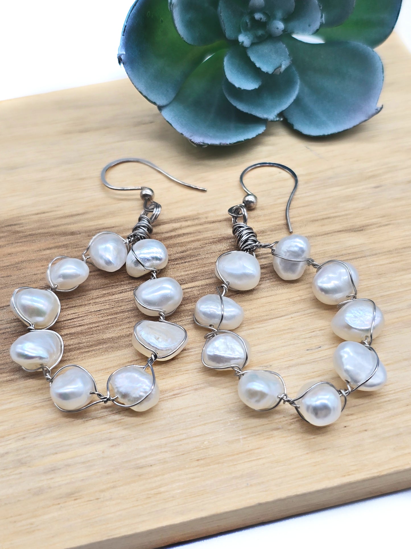 Freshwater Pearl Sterling Silver Hoop Earrings ✨