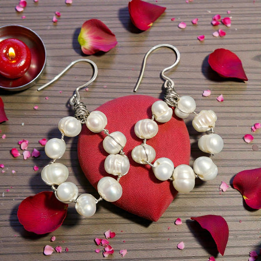 Rustic Freshwater Pearl Sterling Silver Hoop Earrings🌹