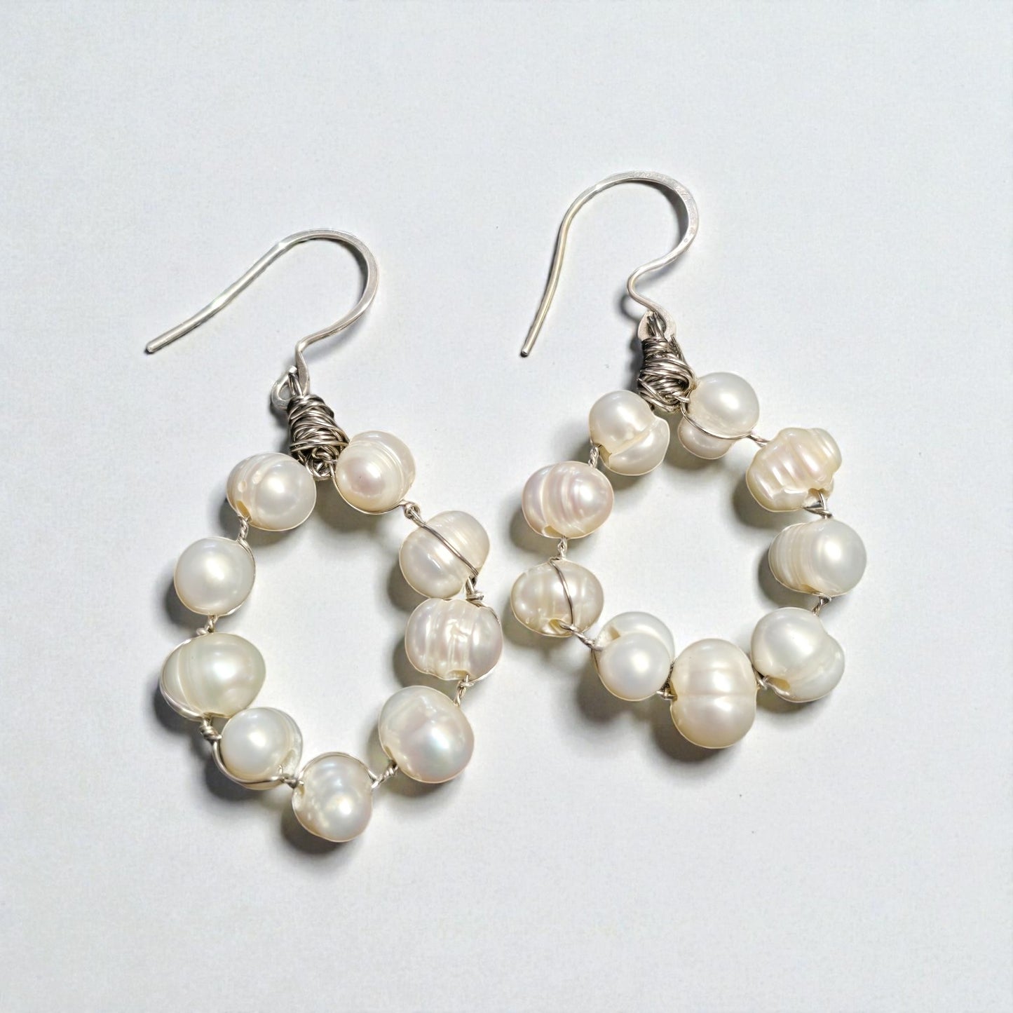 Rustic Freshwater Pearl Sterling Silver Hoop Earrings🌹