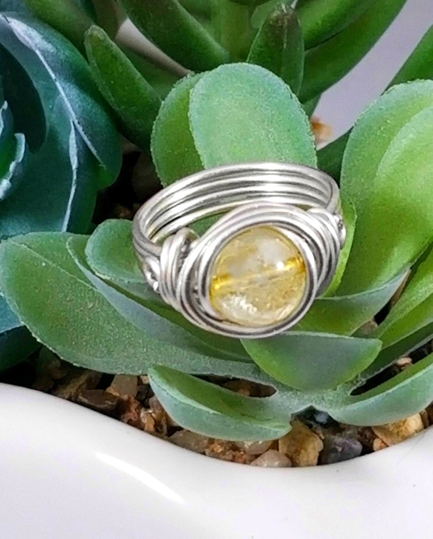 Citrine Crystal Celtic Meditation Ring