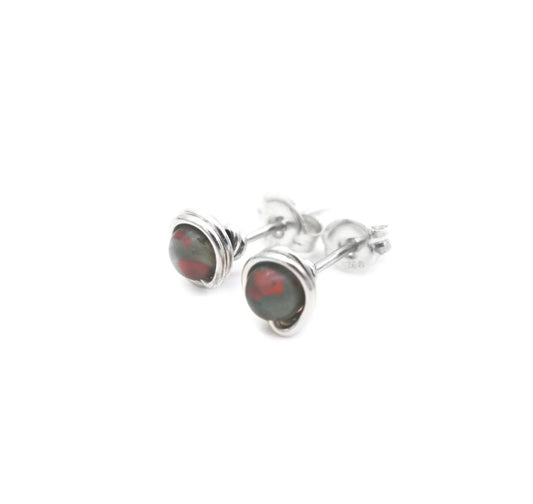 Red and Green Bloodstone 4mm Studs