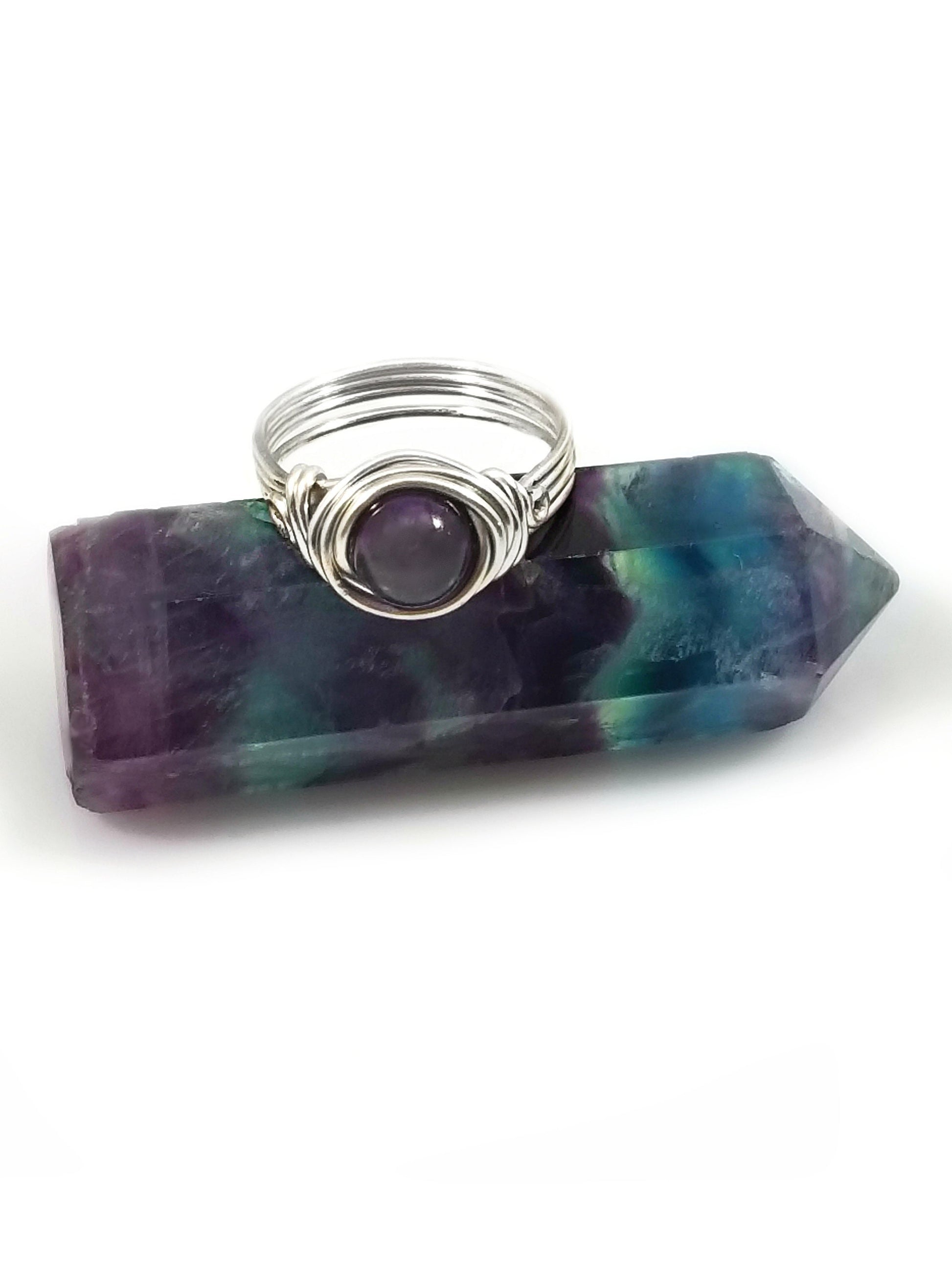 Bright Purple Amethyst Crystal Reiki Meditation Ring