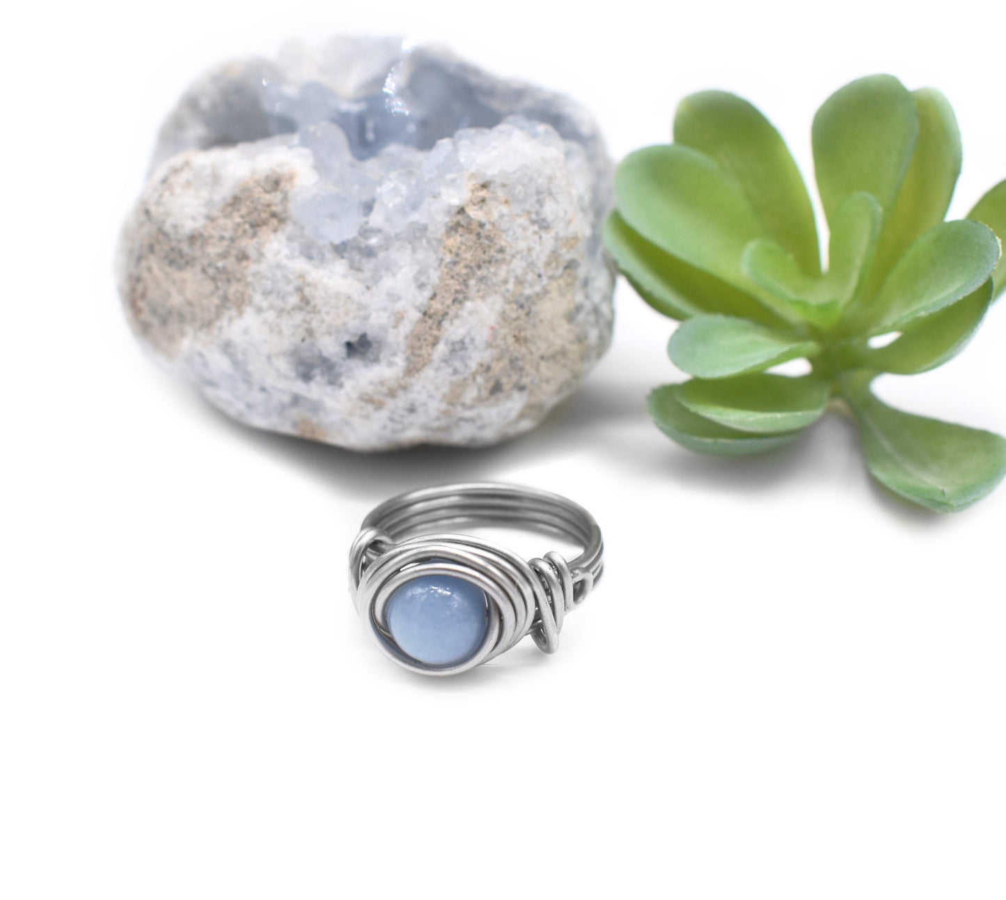 Angelite Reiki Meditation Celtic Rings