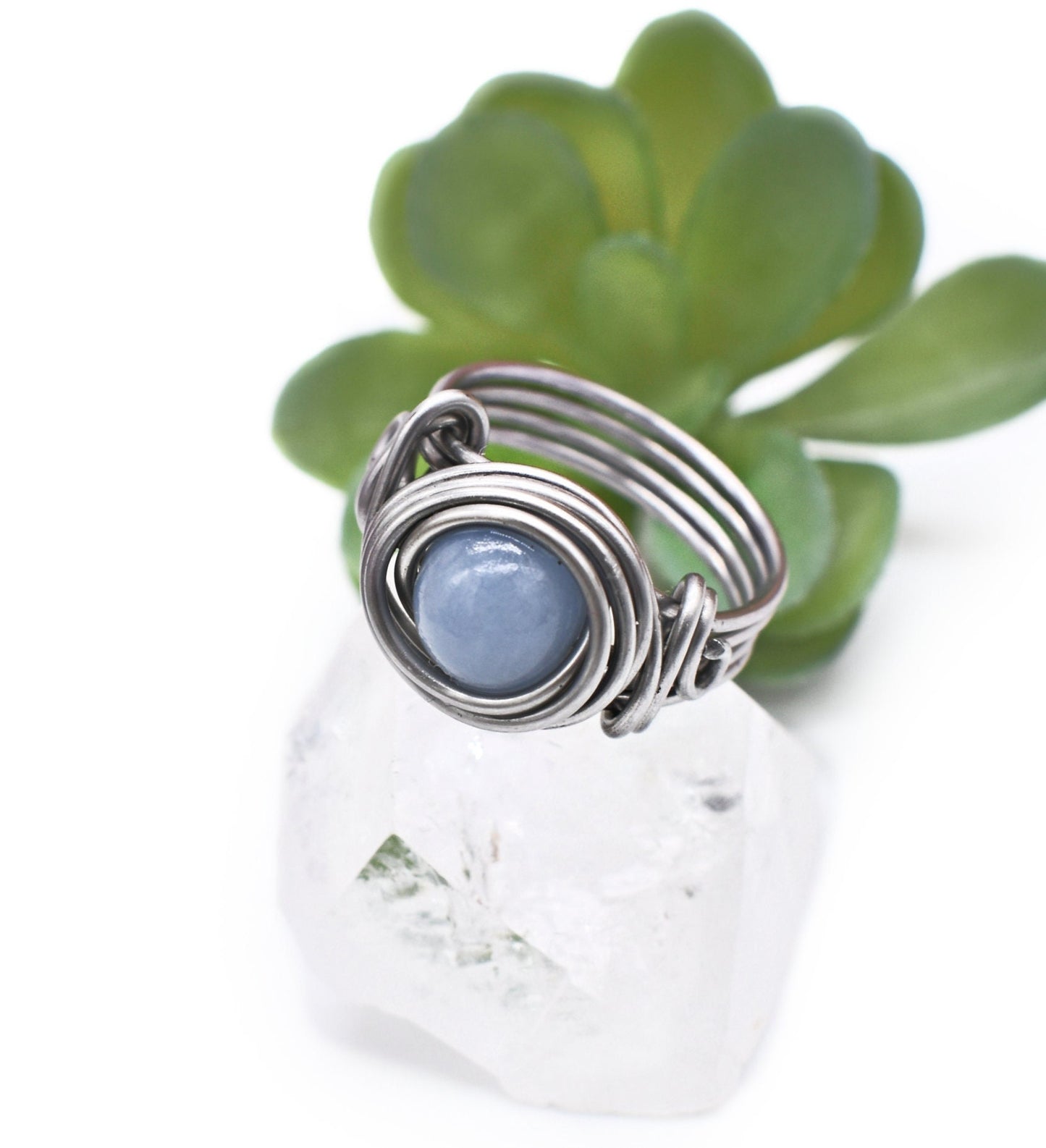 Baby Blue Angelite Reiki Meditation Celtic Rings