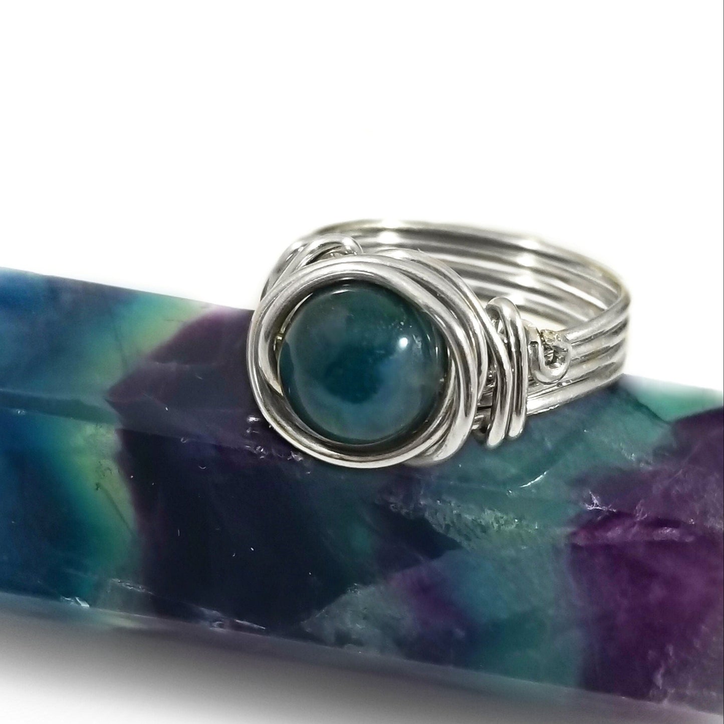 Green Moss Agate Celtic Meditation Ring