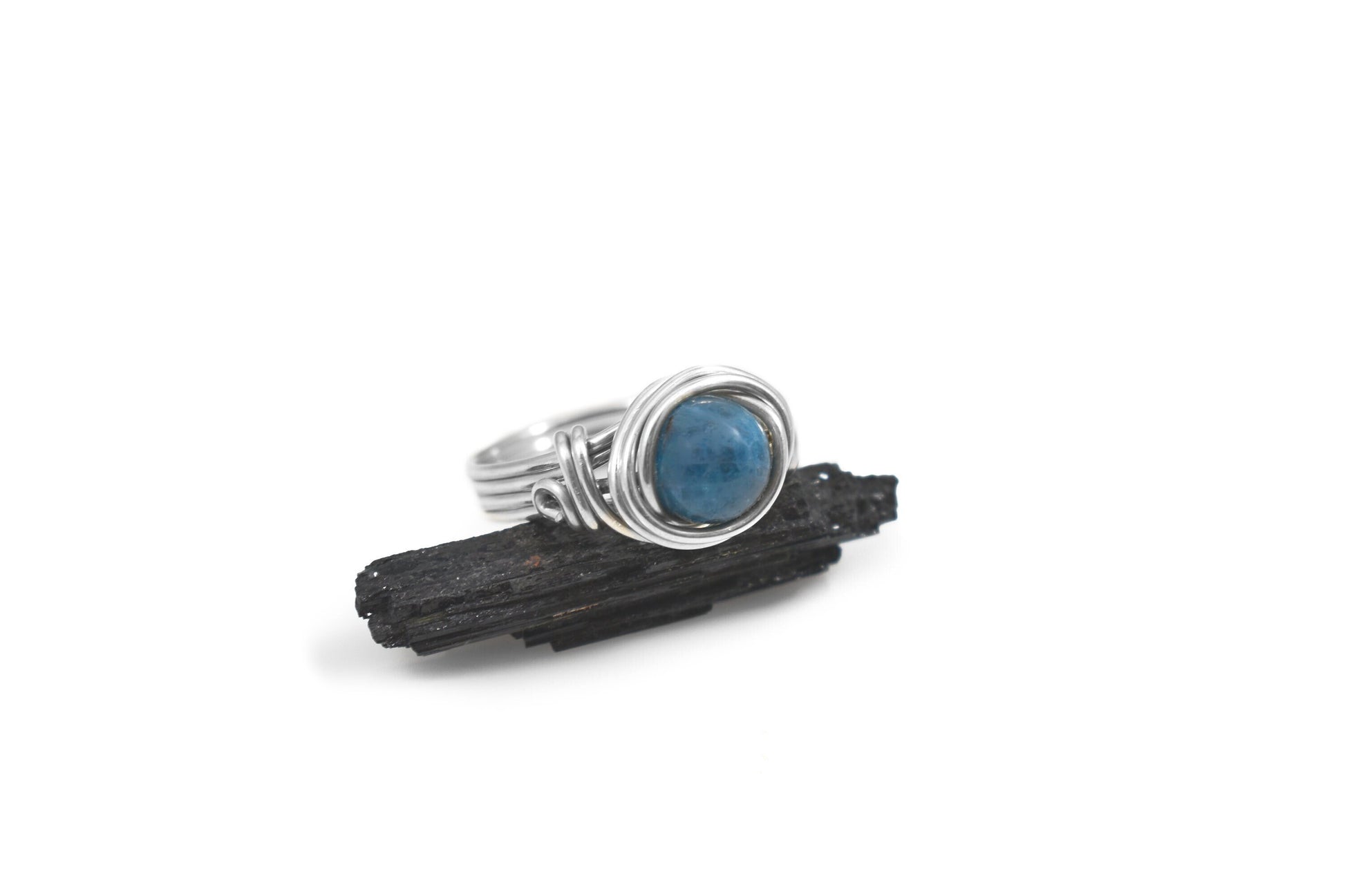 Teal Blue Apatite Crystal Meditation Celtic Ring