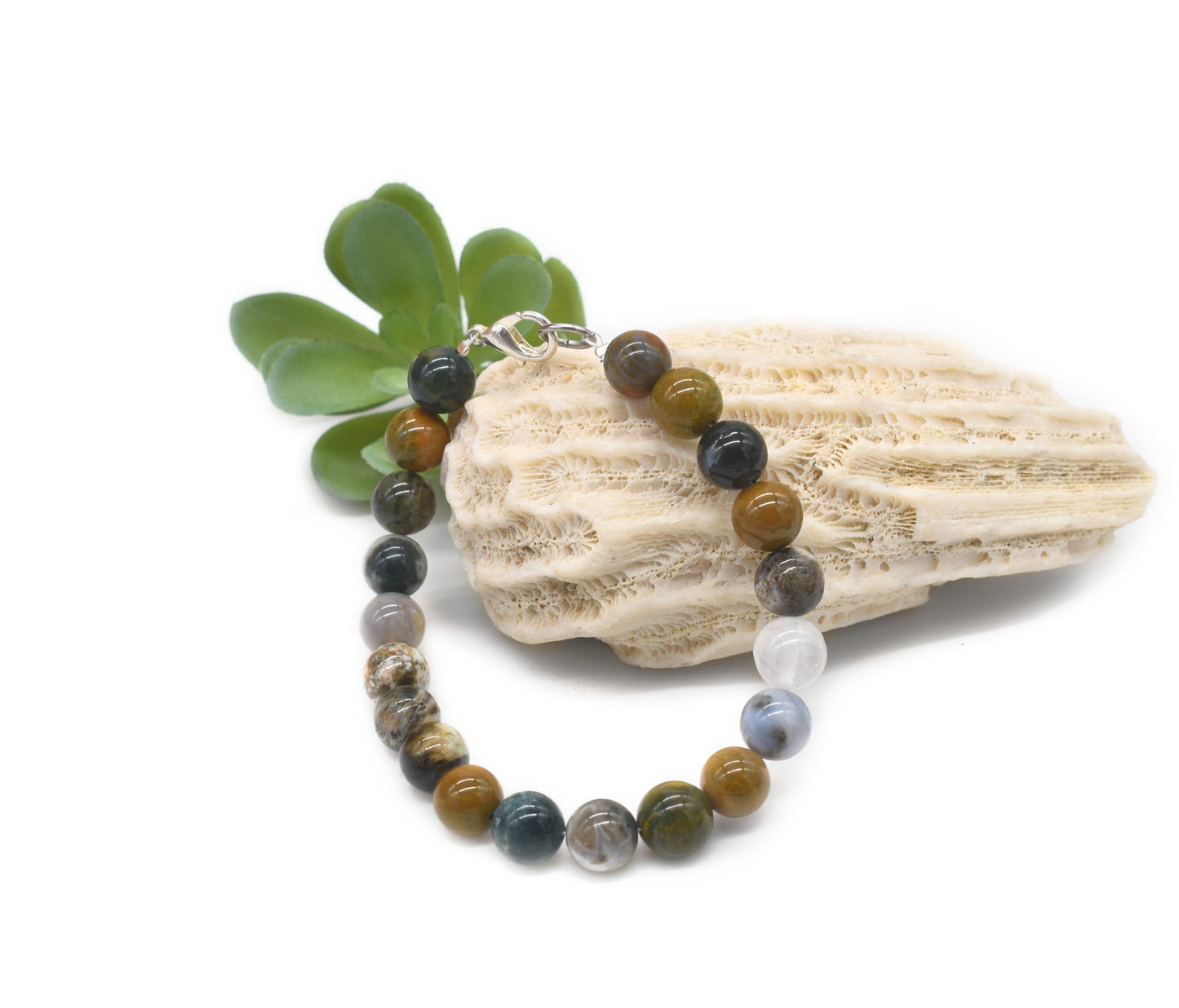 Ocean Jasper Gemstone Beaded Bracelet