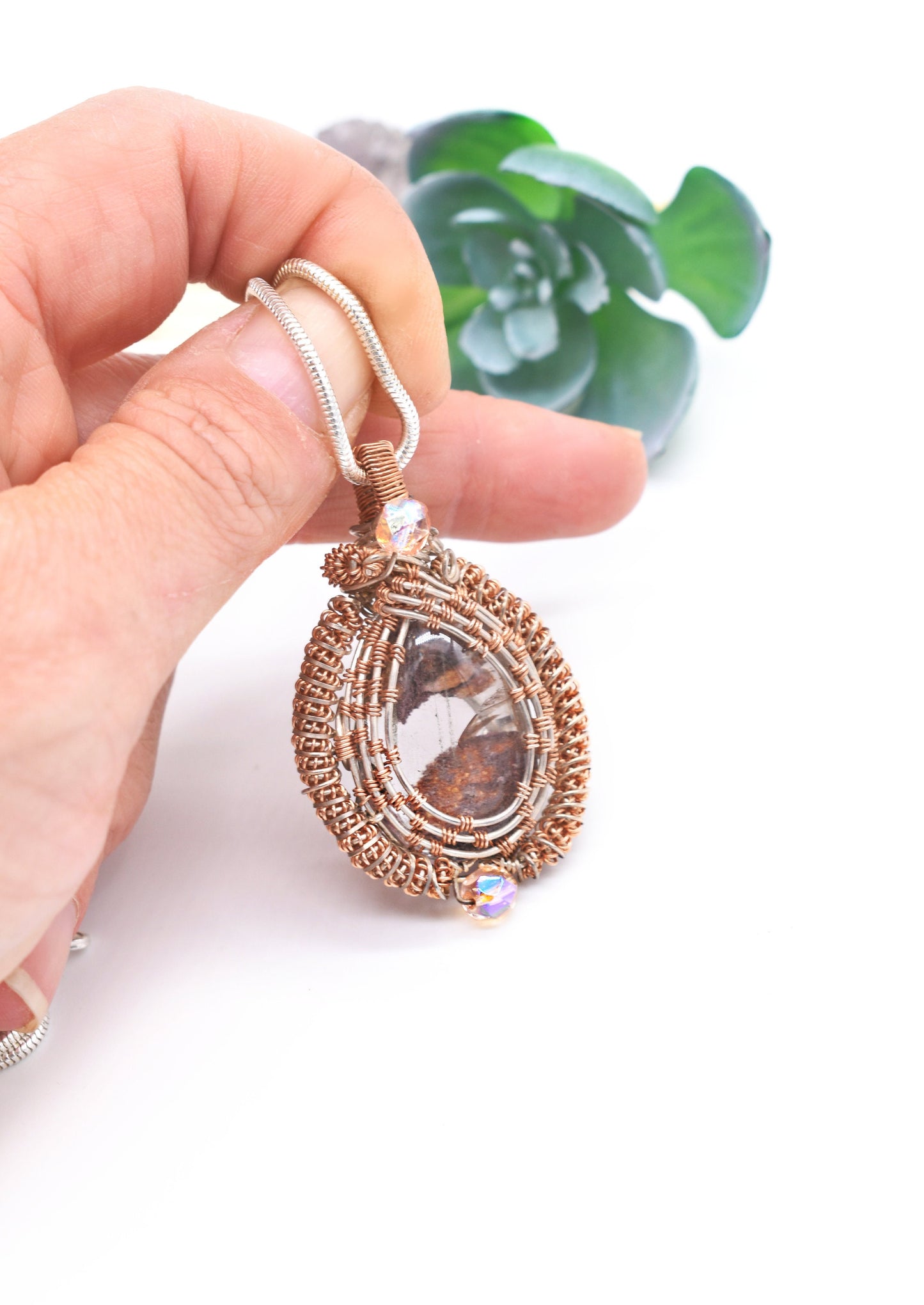 Magical 14k Rose Gold Filled Sterling Silver Lodolite Quartz Pendant