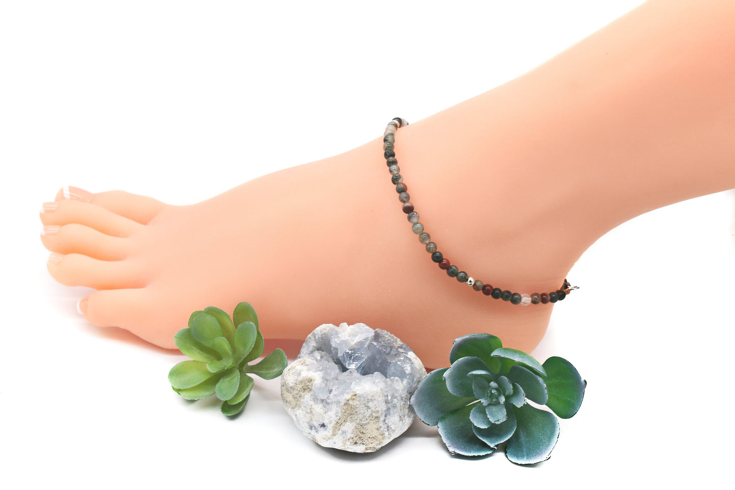 Bloodstone Sterling Silver Ankle Bracelet