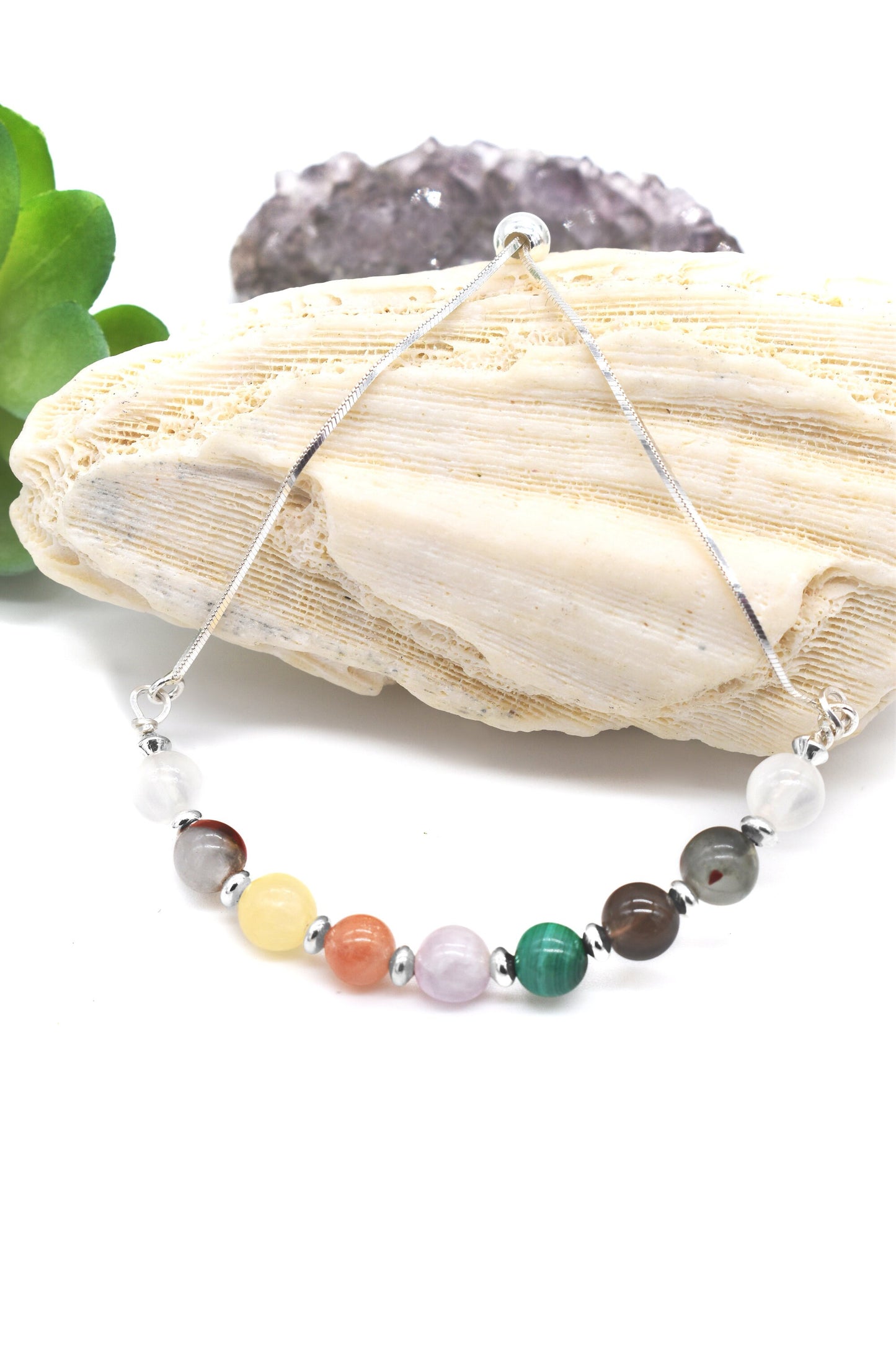 Cancer Support Crystal and Sterling Adjustable Bracelet