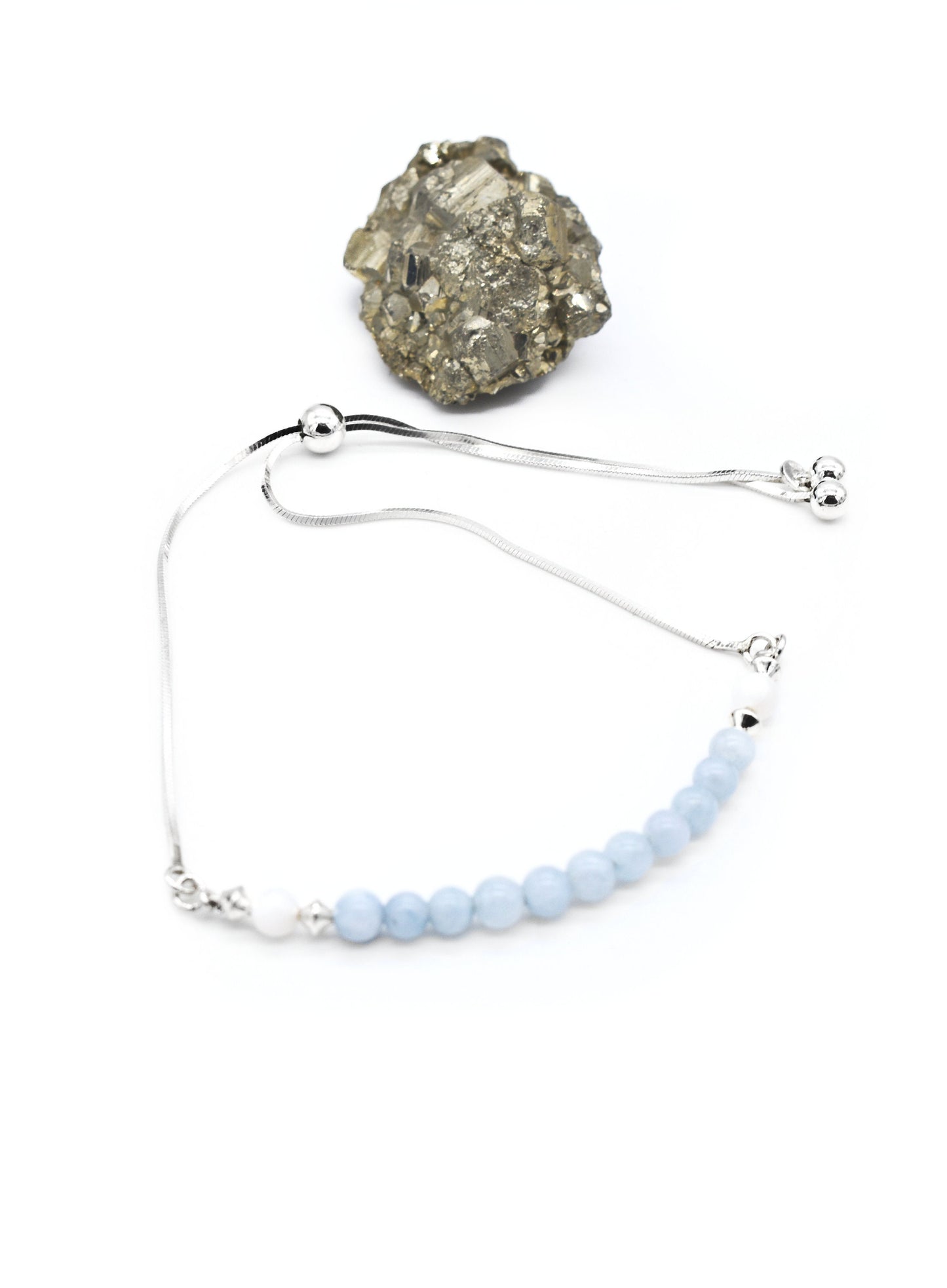 Sterling Aquamarine and Pearl Adjustable Soothing Bracelet