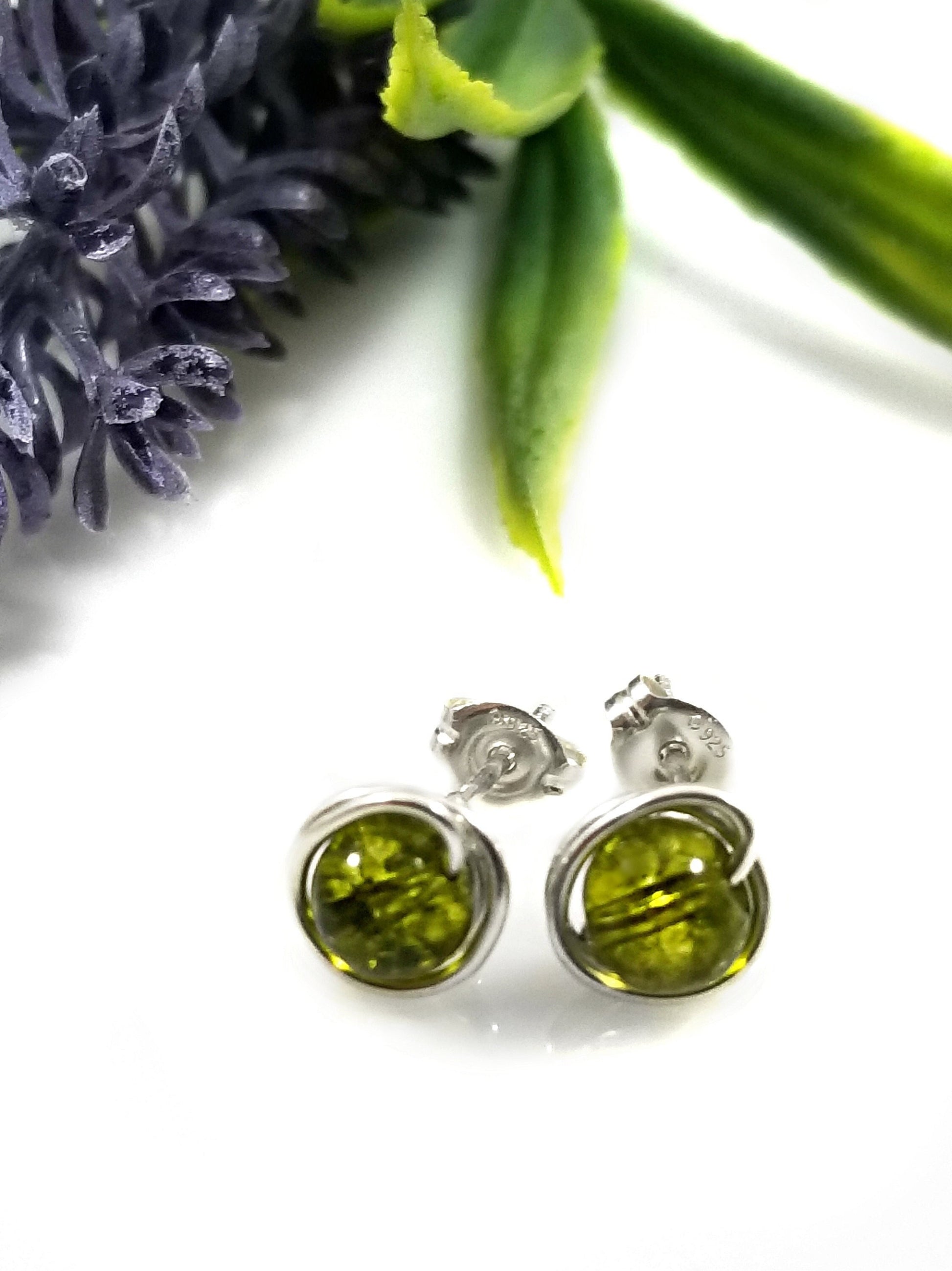 Green Peridot Gemstone 6mm Studs