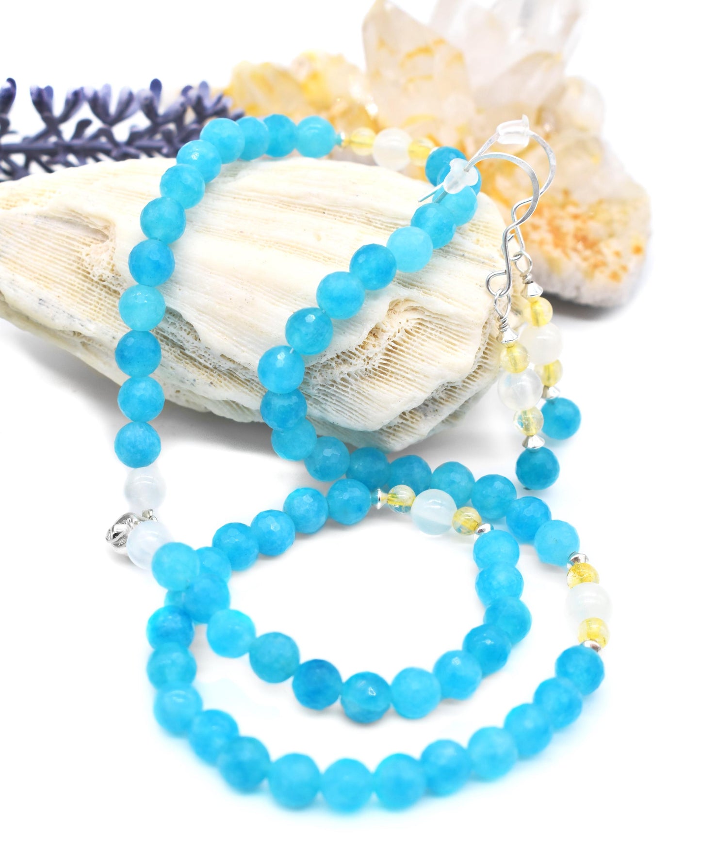 Business and Wealth Power Necklace Set/ Amazonite, Citrine and Selenite Necklace/ AAA Amazonite Crystals/ Healing Energy Necklace