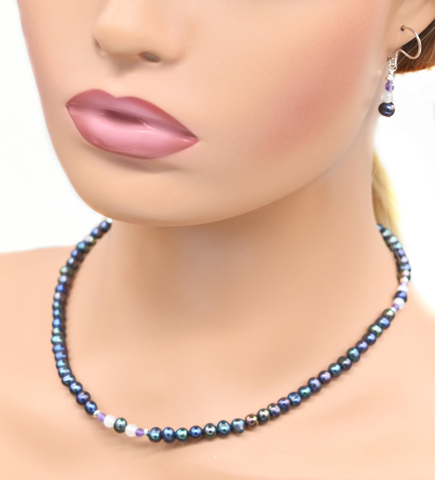 Pearl Power Necklace Set/Peacock Pearl and Amethyst Necklace/ AAA Natural Pearls/ Healing Energy Necklace