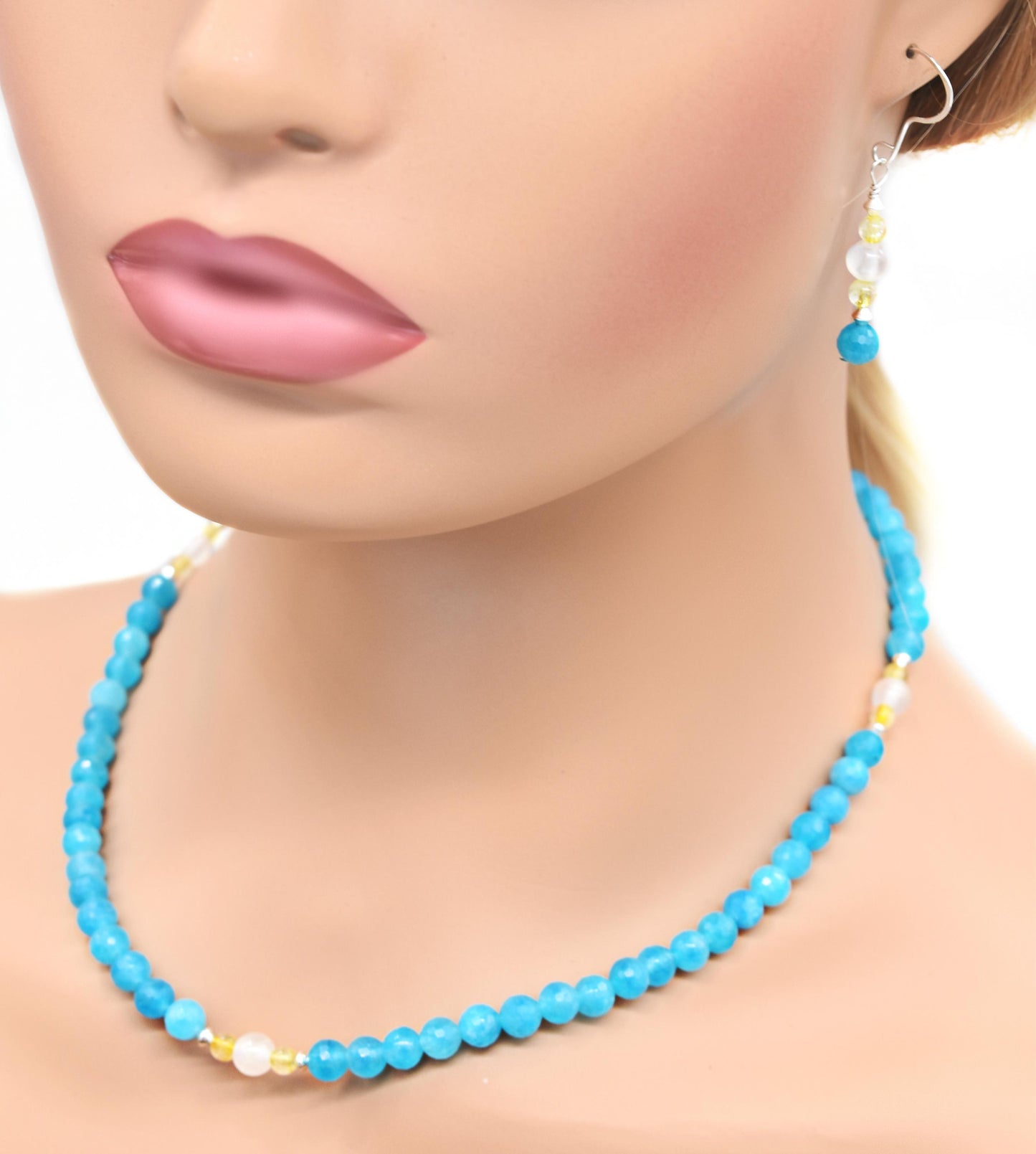 Business and Wealth Power Necklace Set/ Amazonite, Citrine and Selenite Necklace/ AAA Amazonite Crystals/ Healing Energy Necklace