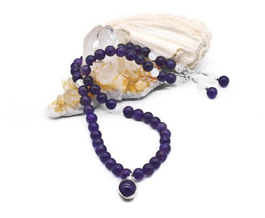 Amethyst Power Necklace Reiki Healing Crystal Jewelry Set