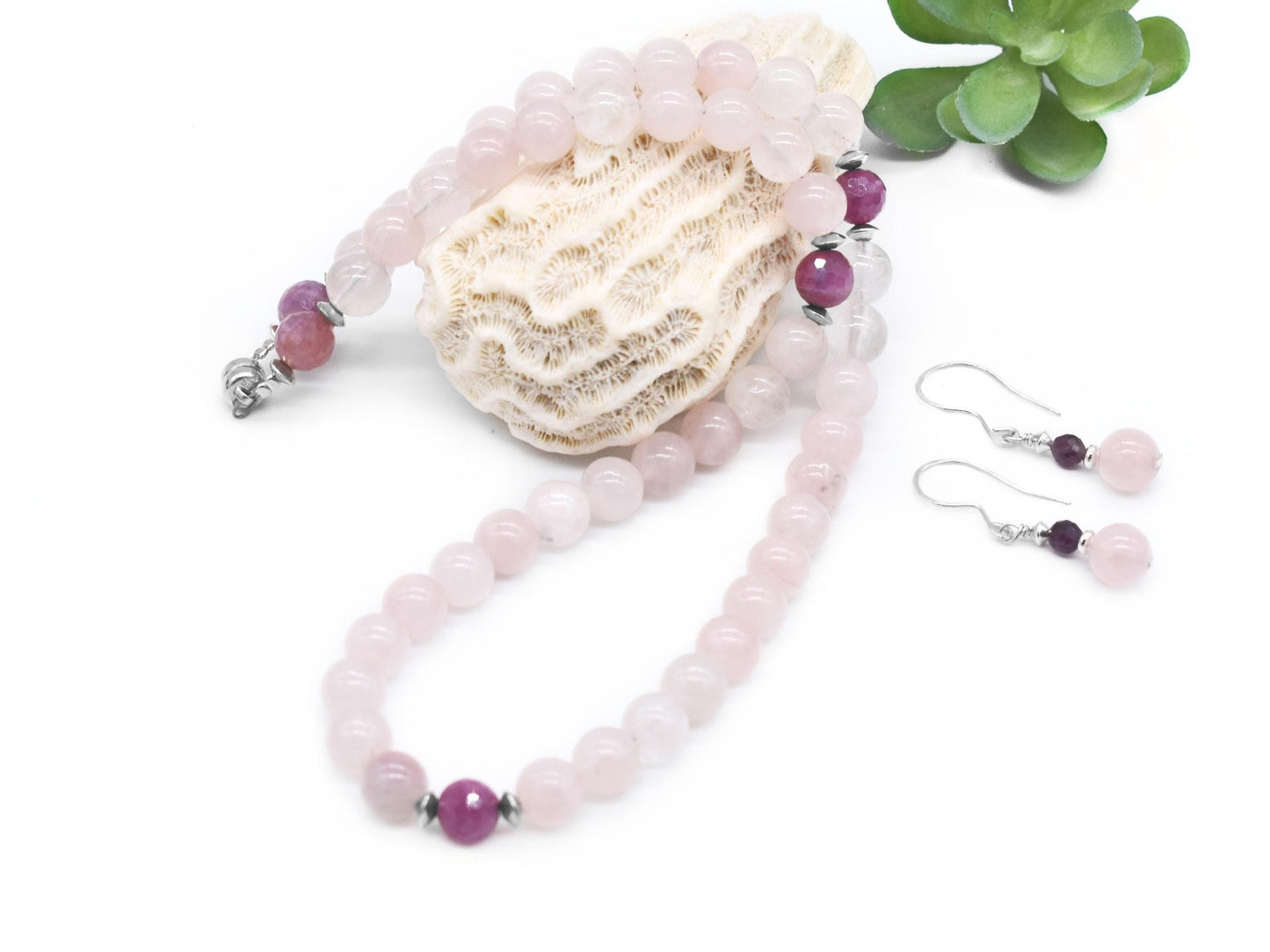 Rose Quartz and Ruby Necklace Set/ The Unconditional Love Power Necklace Set/ Healing Energy Necklace