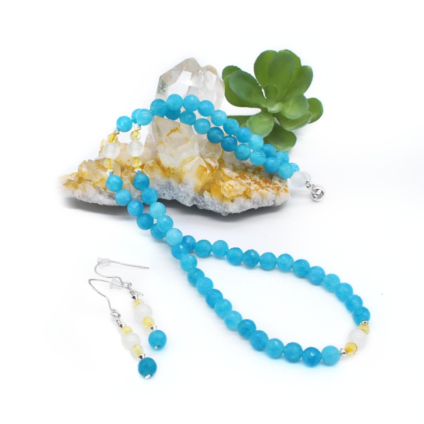 Business and Wealth Power Necklace Set/ Amazonite, Citrine and Selenite Necklace/ AAA Amazonite Crystals/ Healing Energy Necklace