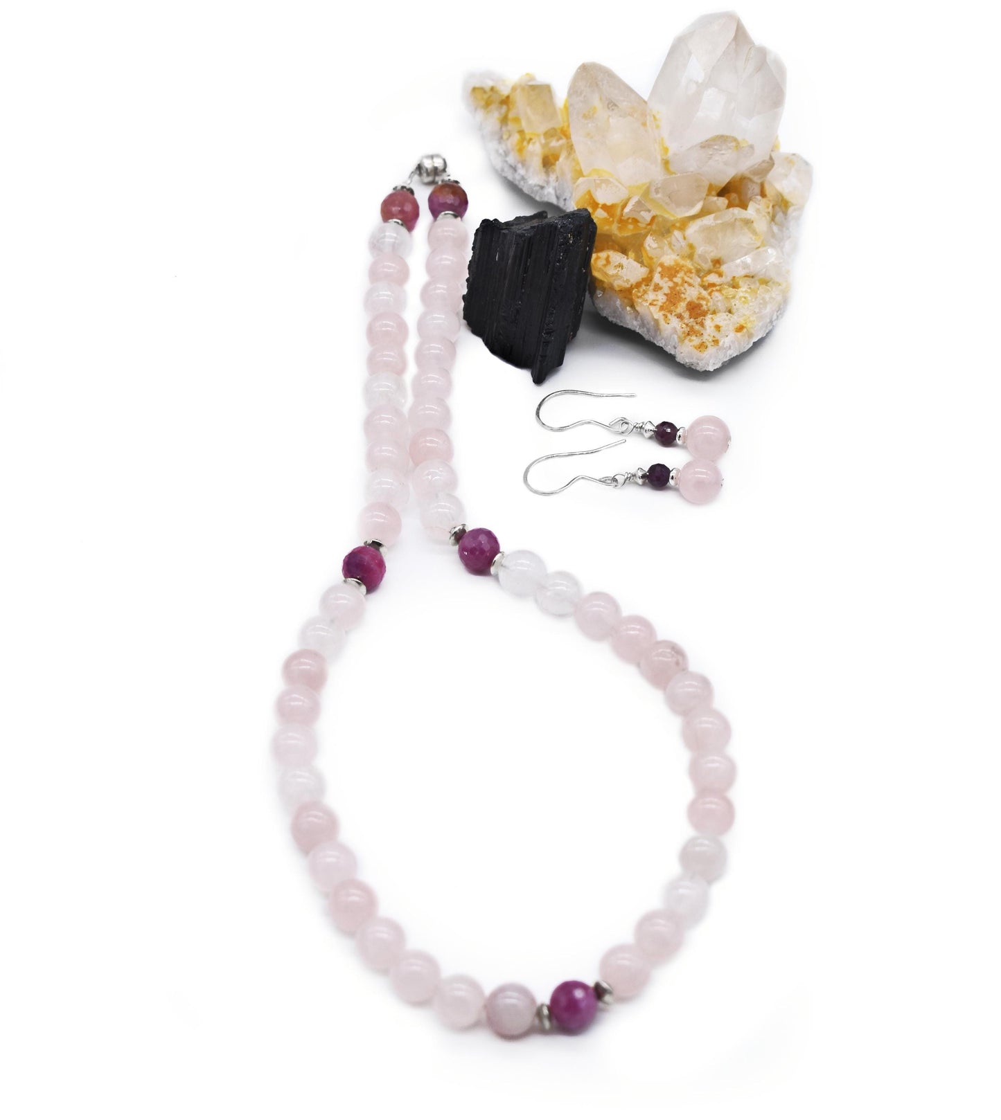 Rose Quartz and Ruby Necklace Set/ The Unconditional Love Power Necklace Set/ Healing Energy Necklace