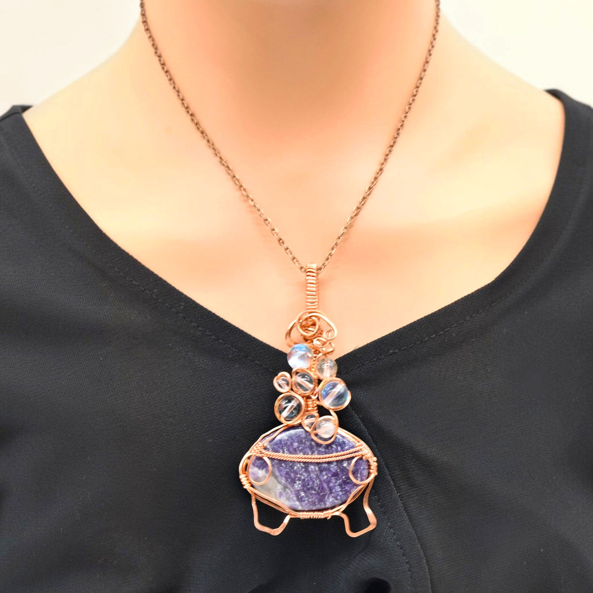Spooky & Magical Transformation | Lepidolite Copper Cauldron Pot Pendant