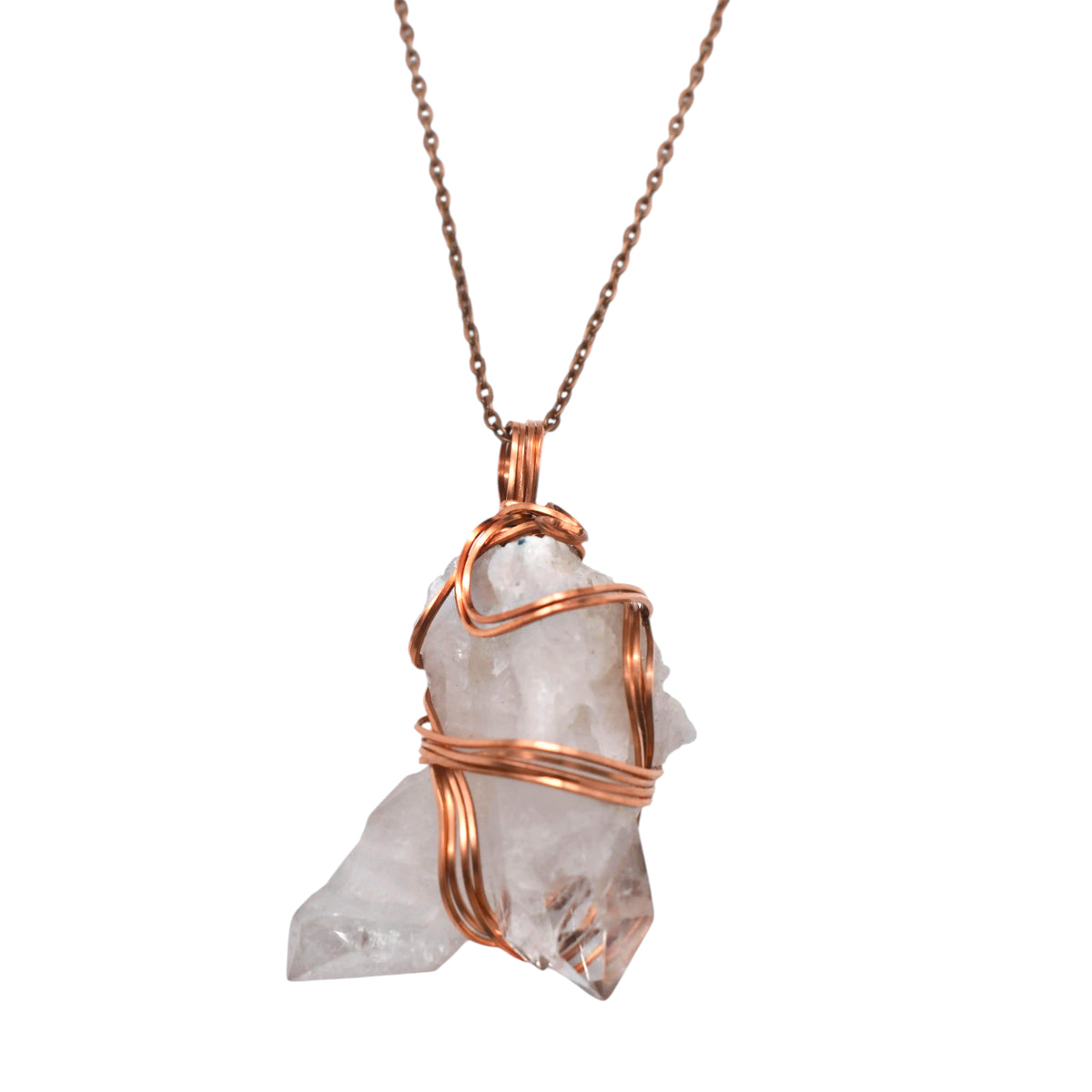 Healing Raw Quartz Double Point Twin Pendant Necklace – Handmade Copper Crystal Jewelry