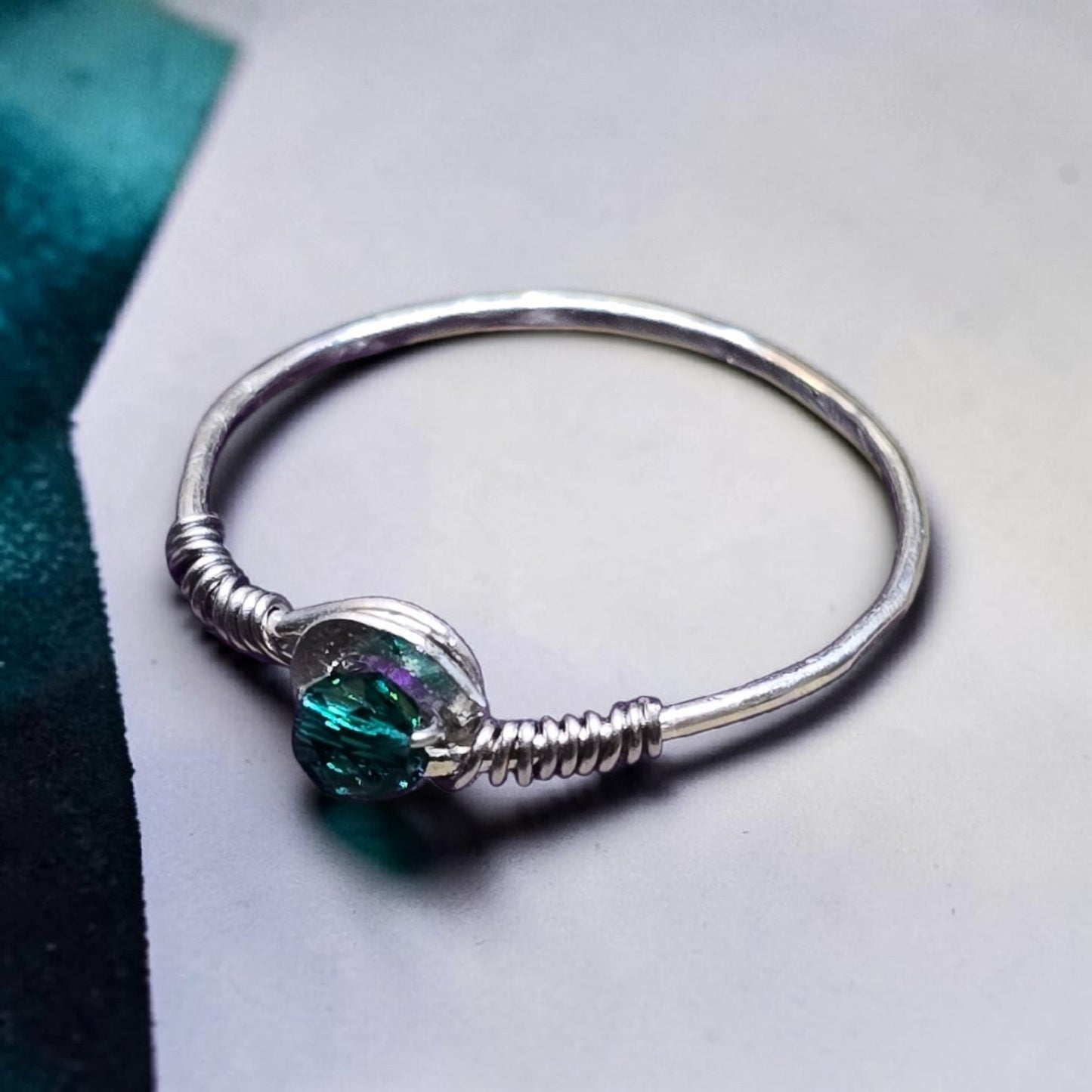 Micro Faceted Emerald Ring | Dainty Gemstone Ring | Sterling Silver, Gold Filled & Rose Gold