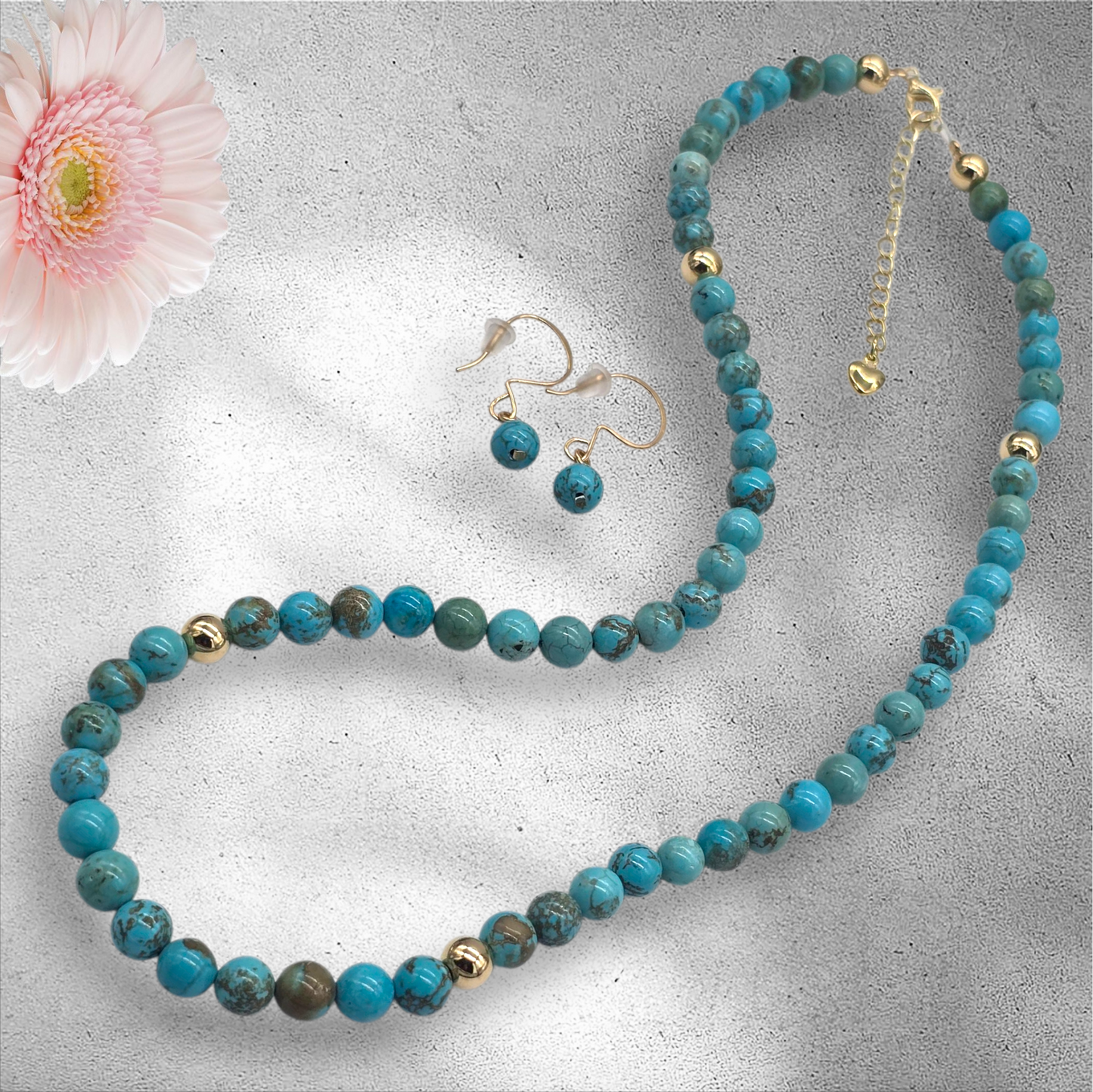14k Gold Filled Howlite Turquoise-Colored Adjustable Necklace &amp; Earring Set – Reiki Infused Healing Jewelry