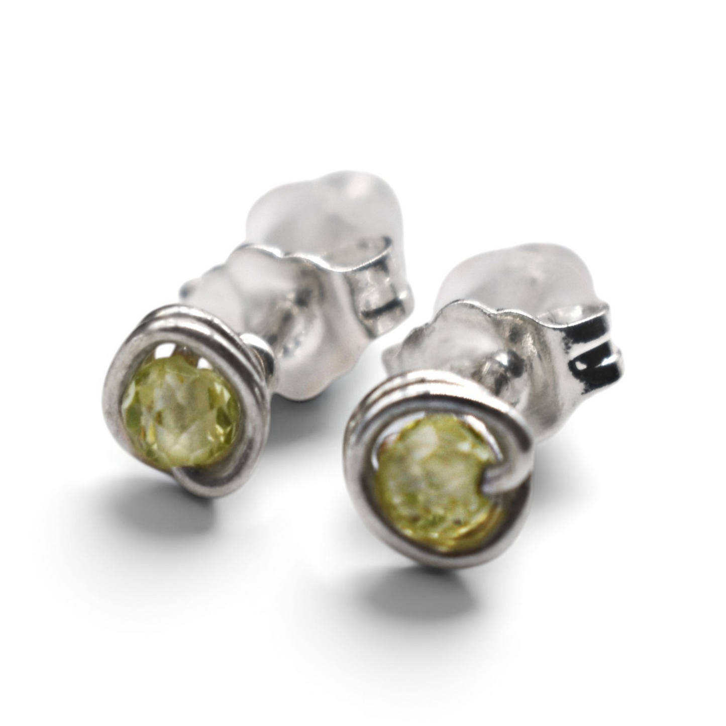 Micro Faceted Peridot Stud Earrings | 3mm Peridot Studs | Sterling Silver, Gold Filled and Rose Gold Filled